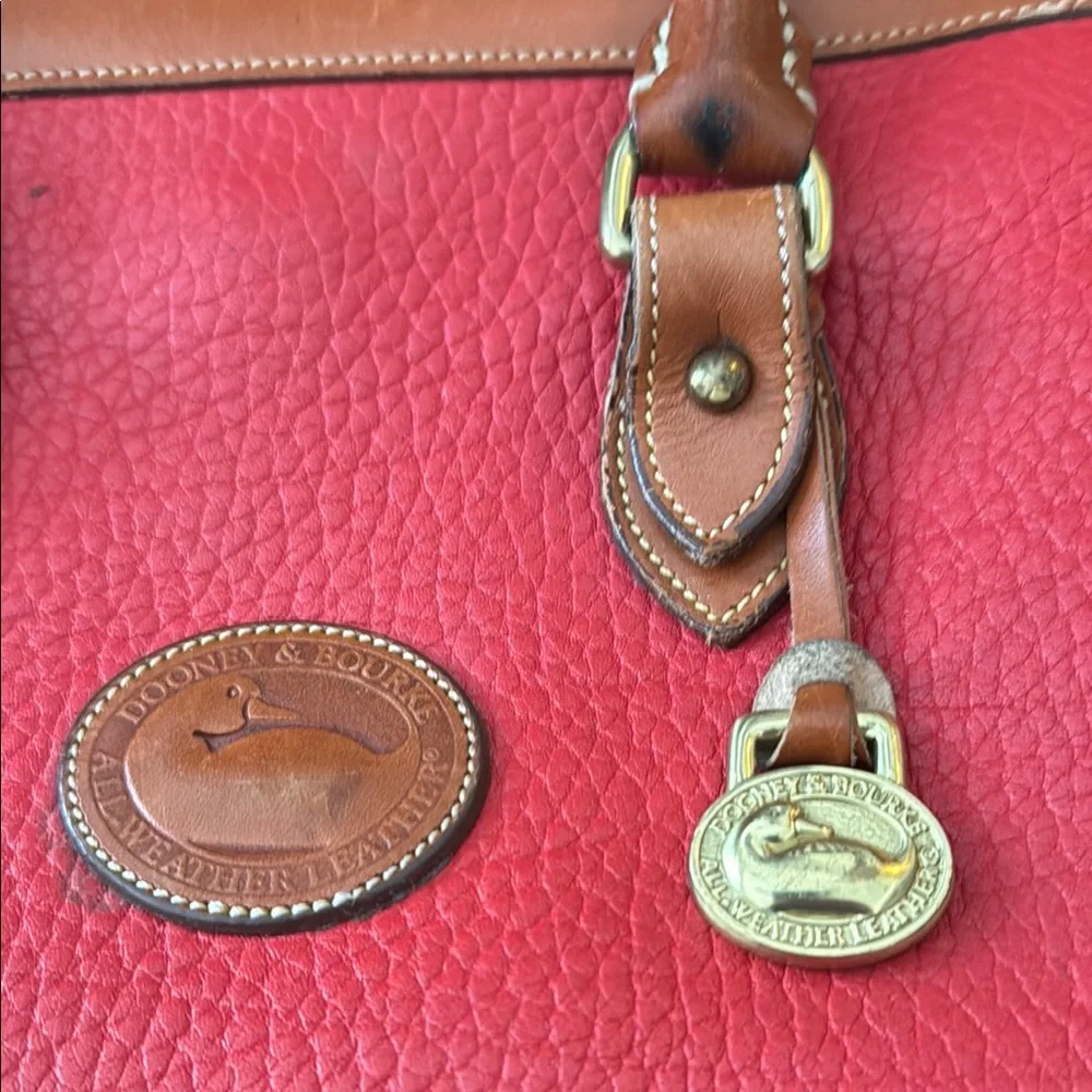 Vintage 90s Dooney & Bourke All Weather Leather Red  Satchel w/ Shoulder Strap - Picture 2 of 16